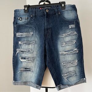 South Pole size 34 men shorts with distressing denim ripped urban streetwear